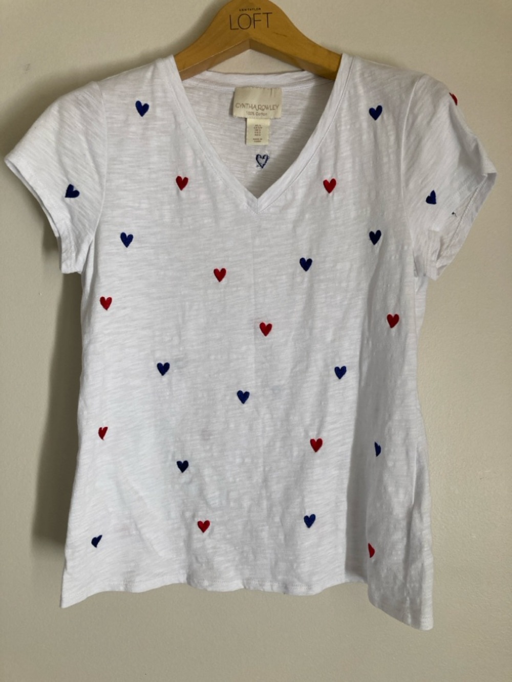Cynthia Rowley White Tee Heart Embroidery 100% Cotton